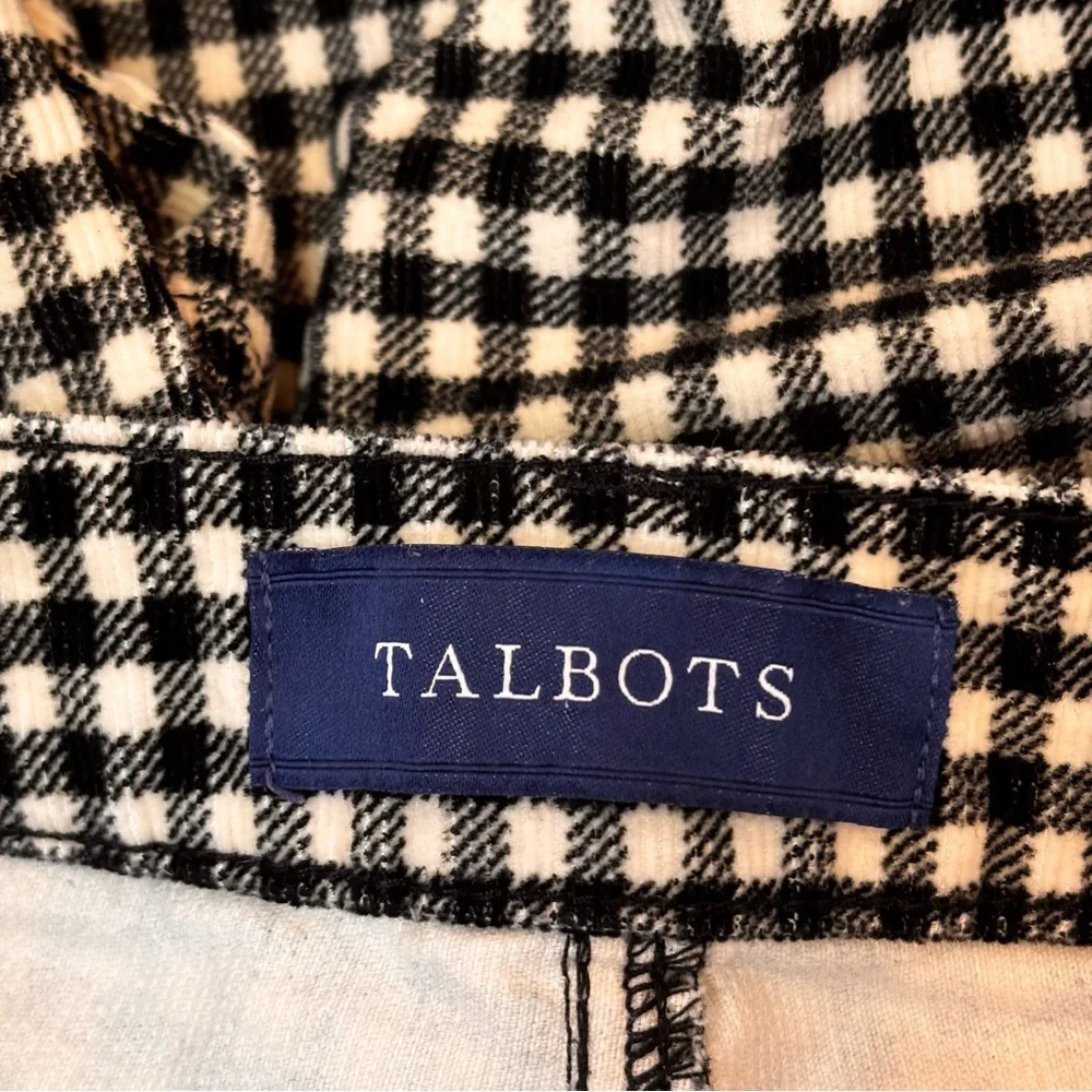 Talbots Stretch Corduroy Straight Leg Pants Buffalo Plaid Preppy Black White 6P
